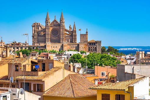 View of the famous Cathedral La Seu in Palma de Majorca, Spain