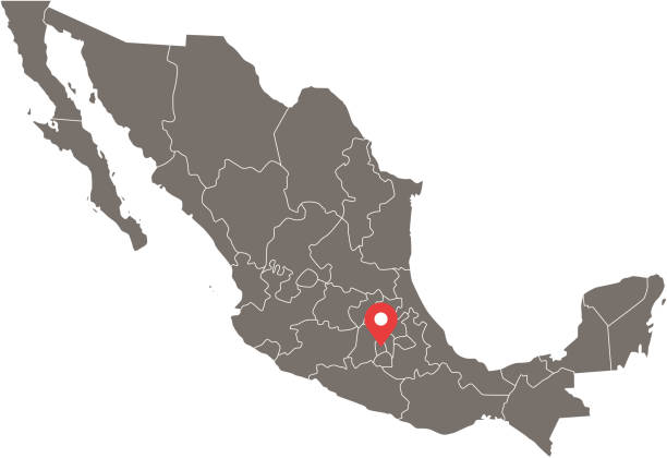 ilustrações de stock, clip art, desenhos animados e ícones de mexico map vector outline with provinces or states borders and capital location, mexico city, in gray background. highly detailed accurate map of mexico - veracruz