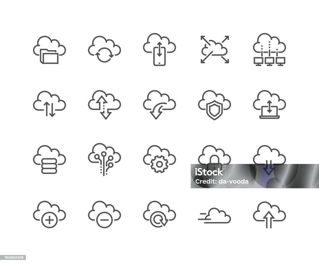 Línea informática nube iconos - arte vectorial de Ícono libre de derechos