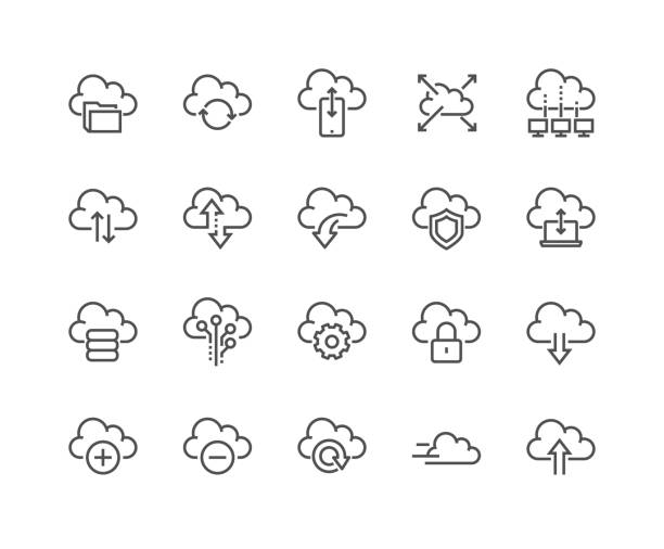 illustrations, cliparts, dessins animés et icônes de ligne informatique cloud icônes - computer icon internet symbol white