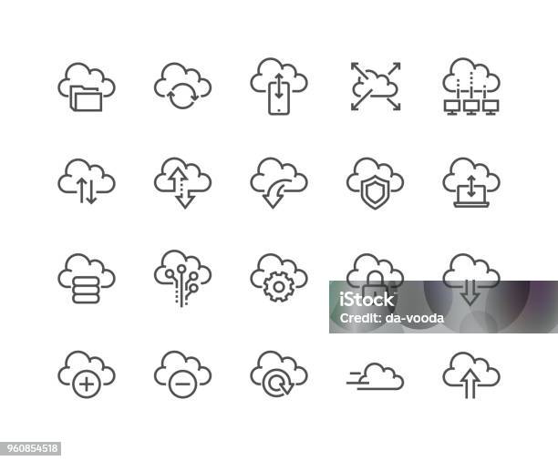 Line Computer Cloud Icons Stock Illustration - Download Image Now - Icon Symbol, Cloud Computing, Data