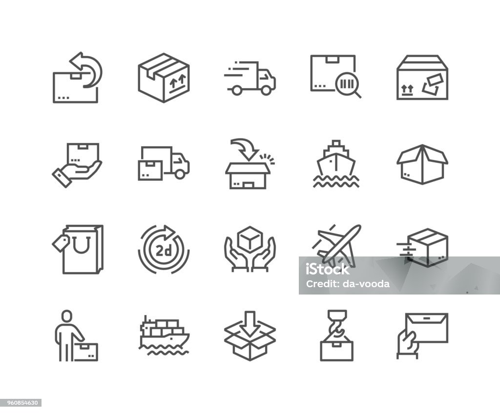 Line Delivery Icons Simple Set of Delivery Related Vector Line Icons. Contains such Icons as Priority Shipping, Express Delivery, Tracking Order and more. Editable Stroke. 48x48 Pixel Perfect. Icon Symbol stock vector