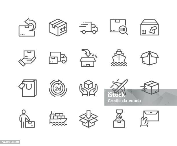 Line Delivery Icons Stock Illustration - Download Image Now - Icon Symbol, Freight Transportation, Delivering