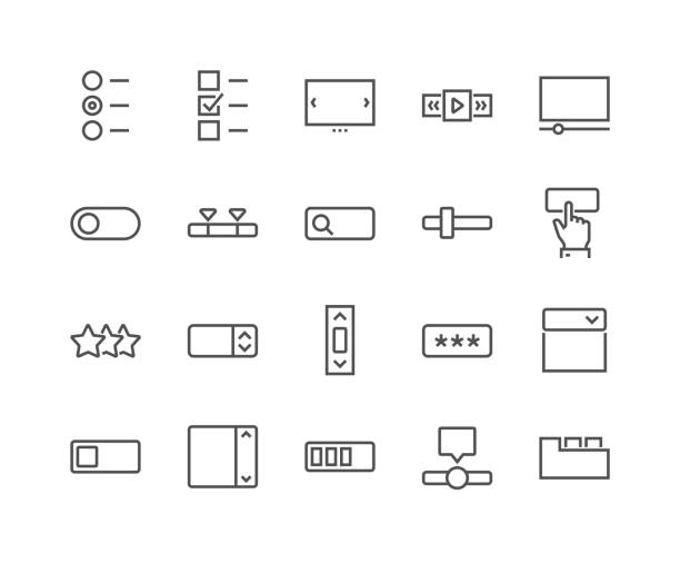 ikony elementów interfejsu użytkownika linii - upper class audio stock illustrations