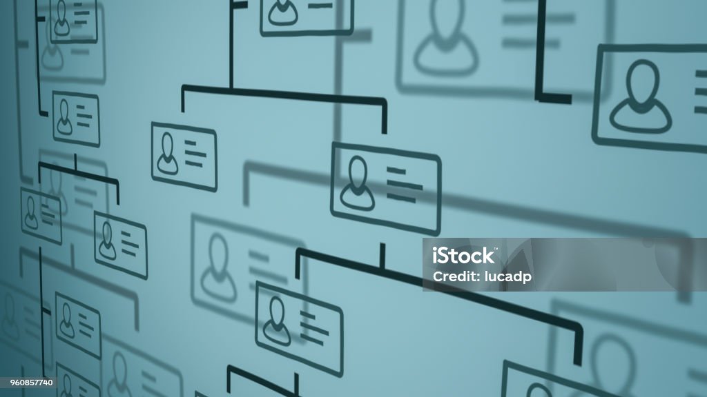 organization chart concept close up view of a company organization chart on a whiteboard. hand drawn style Organized Group Stock Photo