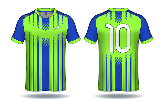 Hacer Una noche Facultad Ilustración de Plantilla De Camiseta De Fútbol Azul Y Verde Diseño Deporte  Camiseta y más Vectores Libres de Derechos de Algodón - Textil - iStock