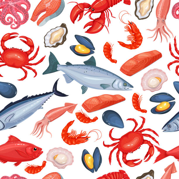 stockillustraties, clipart, cartoons en iconen met naadloze patroon zeevruchten - squid games