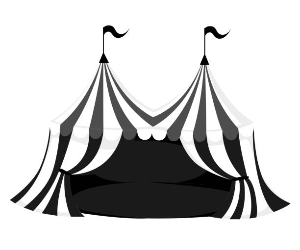 istock Silhouette of circus or carnival tent with flags and red floor vector illustration on white background web site page and mobile app design 960867626