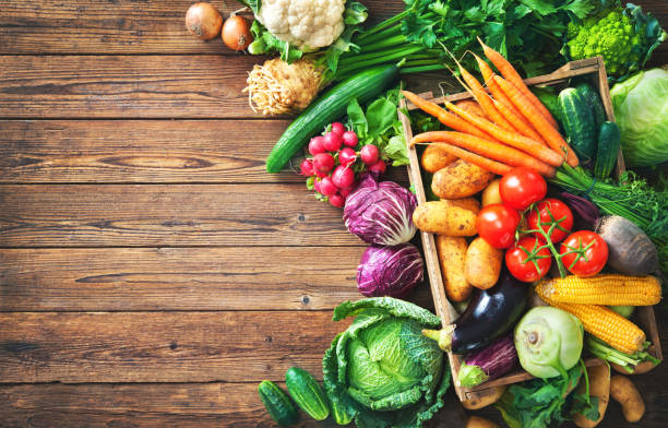 Assortment of the fresh vegetables Assortment of the fresh vegetables on rustic wooden table freshness stock pictures, royalty-free photos & images