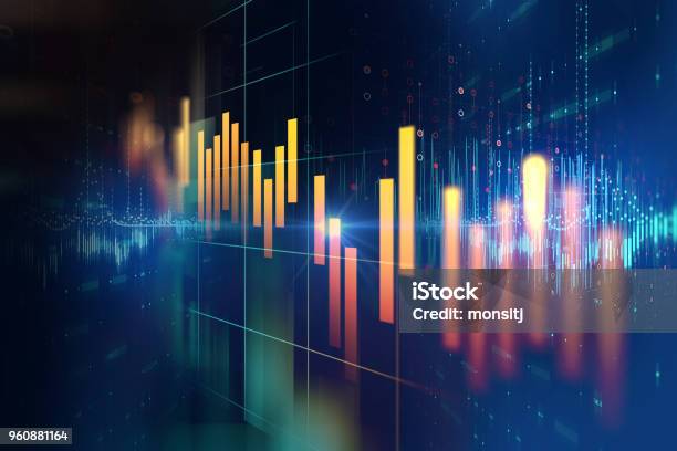Stock Market Investment Graph With Indicator And Volume Data Stock Photo - Download Image Now