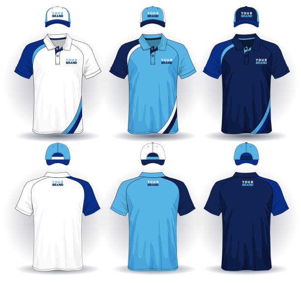Set of uniform template, polo shirts and caps. Set of uniform template, polo shirts and caps. sports uniform stock illustrations