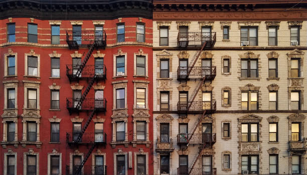 Sunset light reflected in building windows New York City