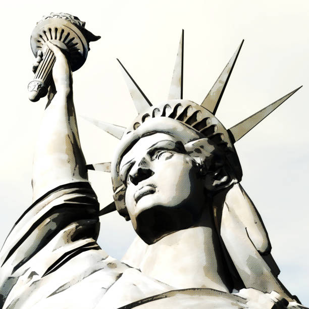3d rendering, 3d illustration der statue of liberty - usa presidents flash stock-fotos und bilder