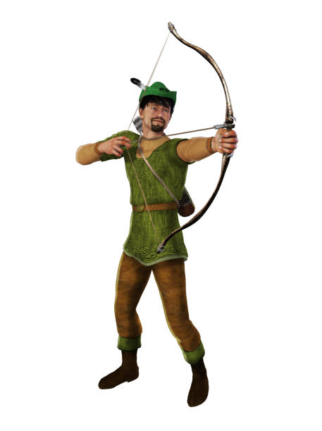 Archer Outlaw Robin Hood 3d illustration of the heroic outlaw Robin Hood, from English folklore. The highly skilled archer takes aim nottinghamshire stock pictures, royalty-free photos & images