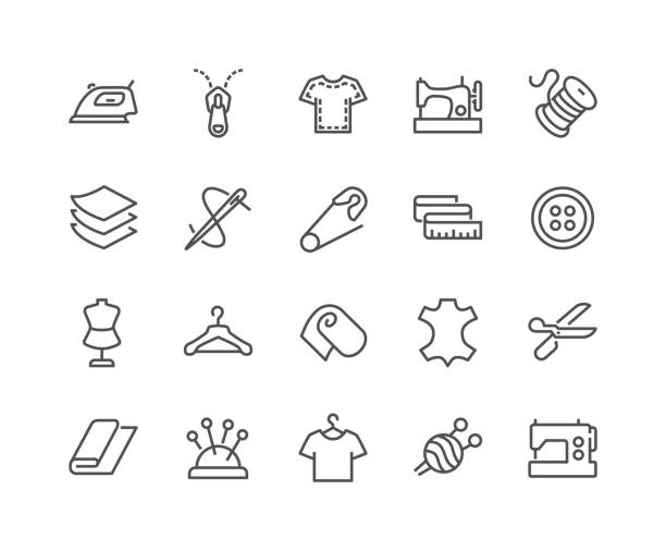 Line Sewing Icons Simple Set of Sewing Related Vector Line Icons. Contains such Icons as Sewing Machine, Measuring Tape, Wool and more. Editable Stroke. 48x48 Pixel Perfect. fashion stock illustrations
