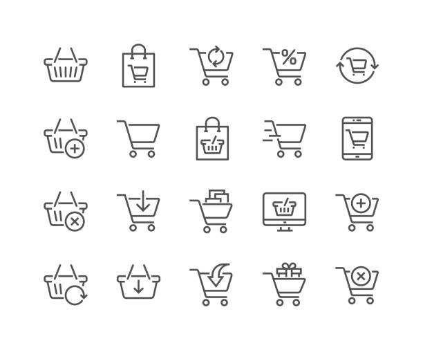 Line Shopping Cart Icons Simple Set of Shopping Cart Related Vector Line Icons. Contains such Icons as Express Checkout, Mobile Shop, Add, Refresh and more. Editable Stroke. 48x48 Pixel Perfect. market retail space illustrations stock illustrations
