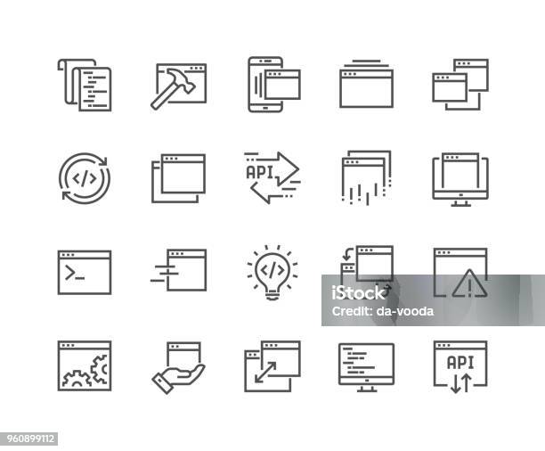 Line Application Icons Stock Illustration - Download Image Now - Icon Symbol, Window, Coding