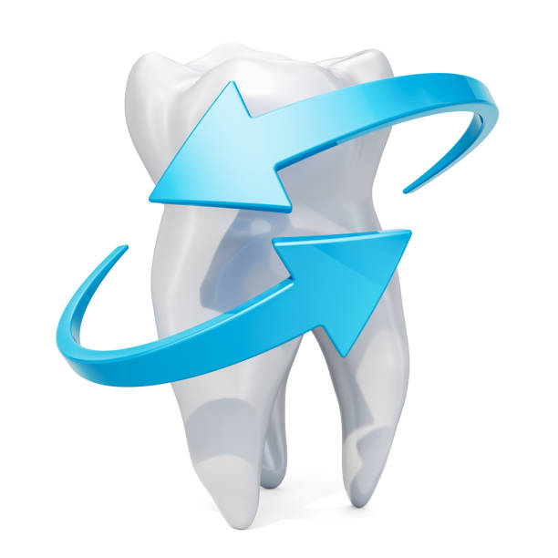 istock Tooth with blue arrows. Teeth protection concept, 3D rendering isolated on white background 960901998