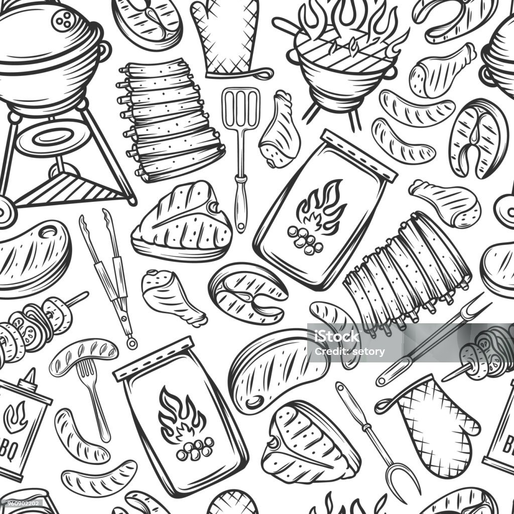 Bbq Chicken Pattern Barbecue Seamless Pattern Stock Illustration - Download Image Now ...