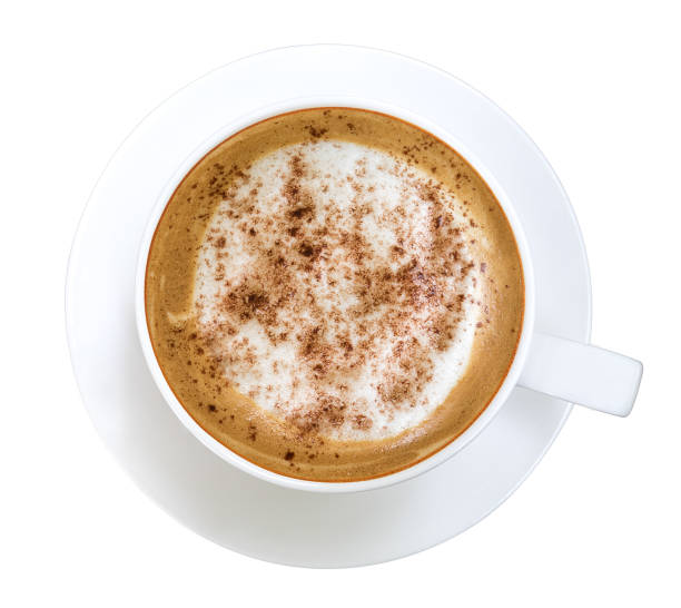 istock Top view of hot coffee latte cappuccino isolated on white background, clipping path included 960906830