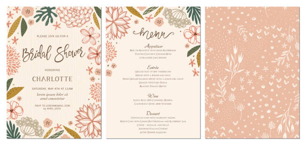 초대 및 카드 디자인 set_14 - hibiscus pink flower botany stock illustrations