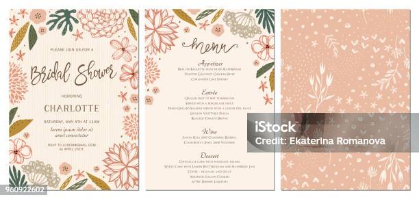 Invitation And Card Design Set14 Stock Illustration - Download Image Now - Backgrounds, Menu, Wedding