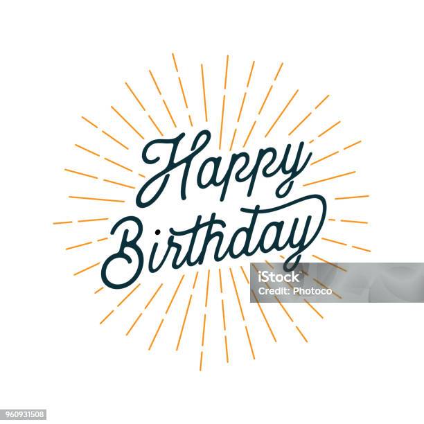 Happy Birthday Card Mit Lichtstrahlen Stock Vektor Art und mehr Bilder von Geburtstag - Geburtstag, Geburtstagskarte, Maschinenschrift