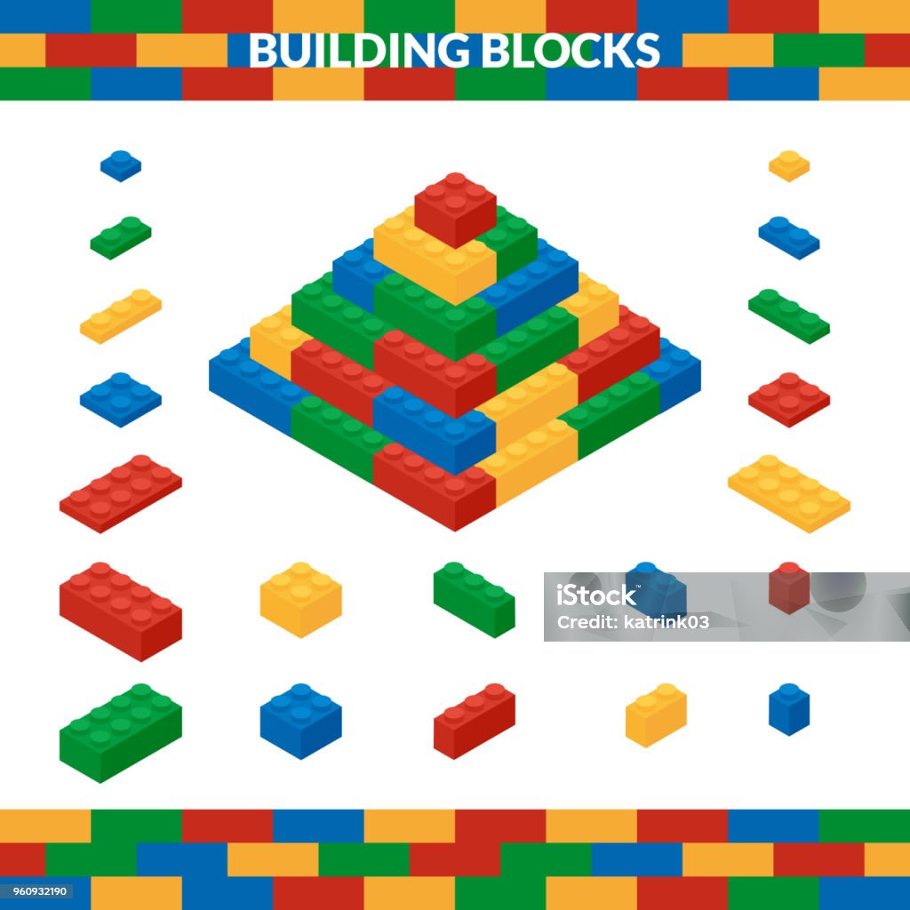 Pyramid Block Layout Pyramid Of Multicolored Building Blocks In Isometric Style Stock ...