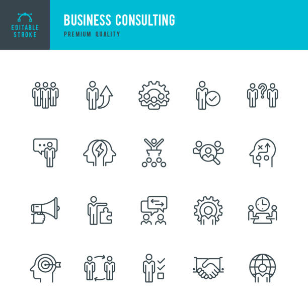 doradztwo biznesowe - zestaw ikon linii wektorowych - choice business team people stock illustrations