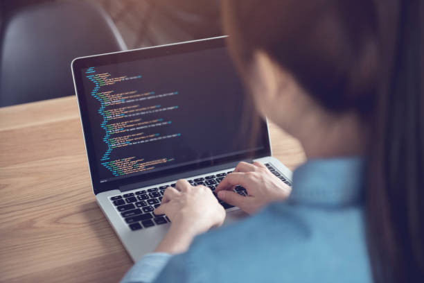 Woman hands coding html and programming on screen laptop, Web, developer. Closeup coding on screen, Woman hands coding html and programming on screen laptop, development web, developer. html stock pictures, royalty-free photos & images
