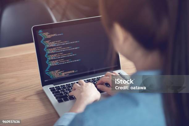 Woman Hands Coding Html And Programming On Screen Laptop Web Developer Stock Photo - Download Image Now