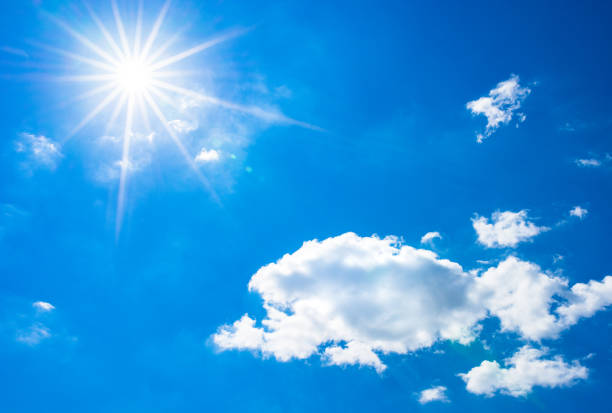 istock Sky background with bright shiny sun and white soft clouds 960940934