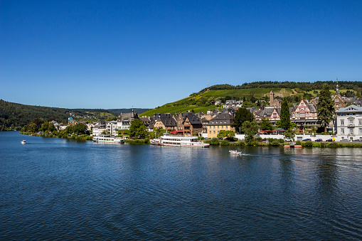 The Middle Moselle River with Traben -part of the beautiful town of Traben-Trarbach, Rhineland-Palatinate, Germany