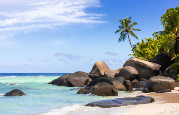 Paradise beach in the Seychelles stock photo