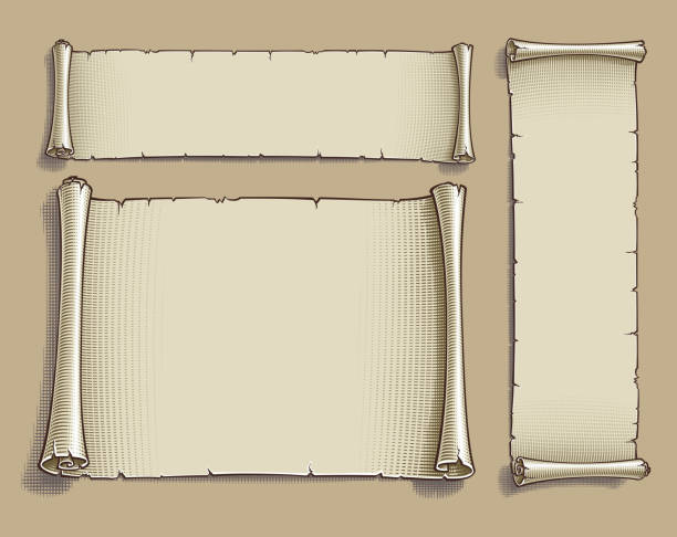 три гравированные свитки мультфильма - scroll parchment paper old stock illustrations