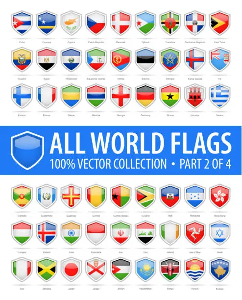 Vector illustration of World Shield Flags - Vector Glossy Icons - Part 2 of 4