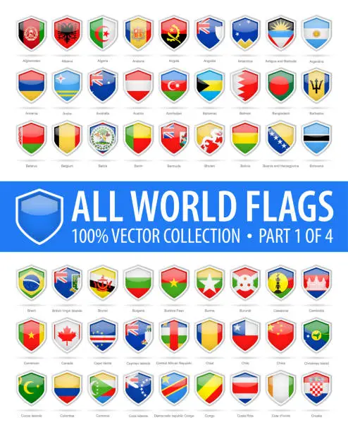 Vector illustration of World Shield Flags - Vector Glossy Icons - Part 1 of 4