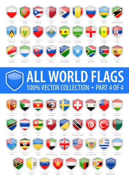 Vector illustration of World Shield Flags - Vector Glossy Icons - Part 4 of 4