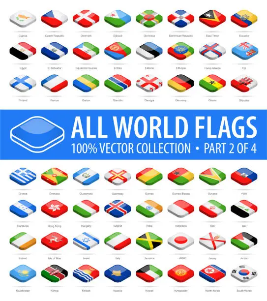 Vector illustration of World Flags - Vector Isometric Rounded Square Glossy Icons - Part 2 of 4