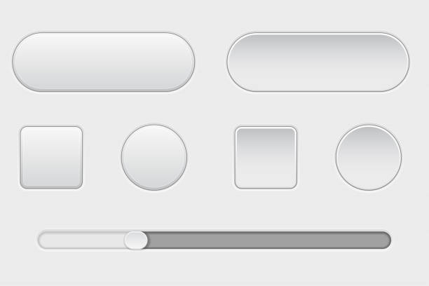 Set of white plastic buttons. Normal and pushed. With slider bar. Web interface buttons Set of white plastic buttons. Normal and pushed. With slider bar. Web interface buttons. Vector 3d illustration normal button stock illustrations