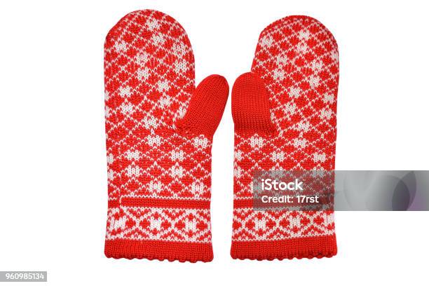 Red Winter Womens Mittens Isolated On White Background Stock Photo - Download Image Now