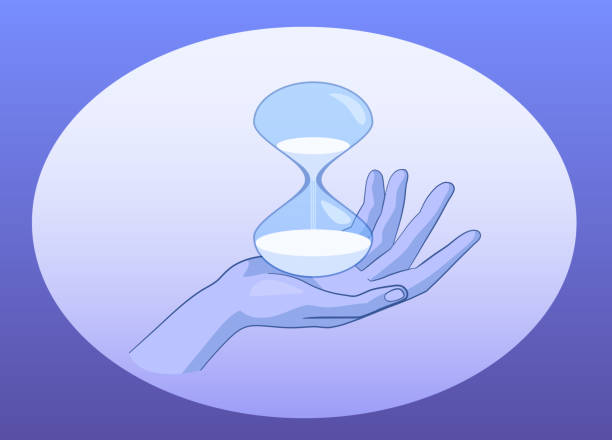 female hand with sand glass, symbol of time vector art illustration