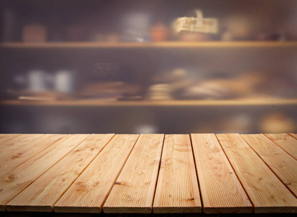 holztisch in der küche - bakery food defocused table stock-fotos und bilder