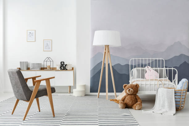 istock Monochromatic scandinavian child's bedroom interior 960998778