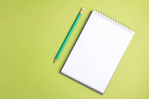 istock Blank notebook with pencil on green pastel background. Flat lay concept. Copy space 961002476