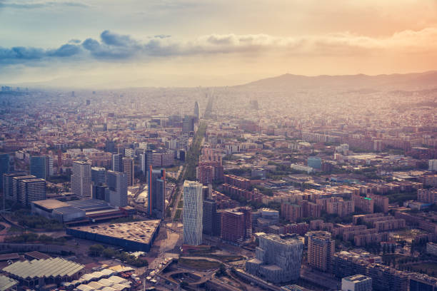 istock Aerial Barcelona skyline view with skyscrapers, Spain 961003638