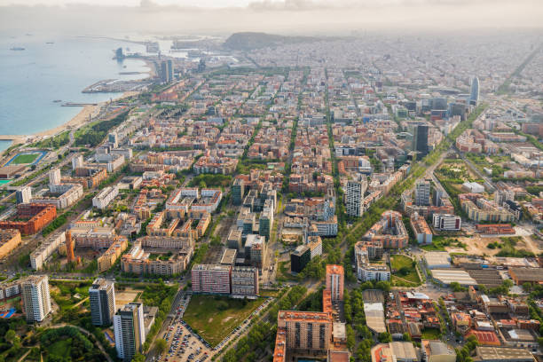 istock Aerial Barcelona skyline view with skyscrapers, Spain 961003770