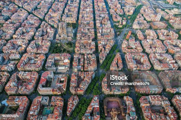 Aerial View Of Barcelona Eixample Residencial District With Famous Urban Grid Spain Stock Photo - Download Image Now