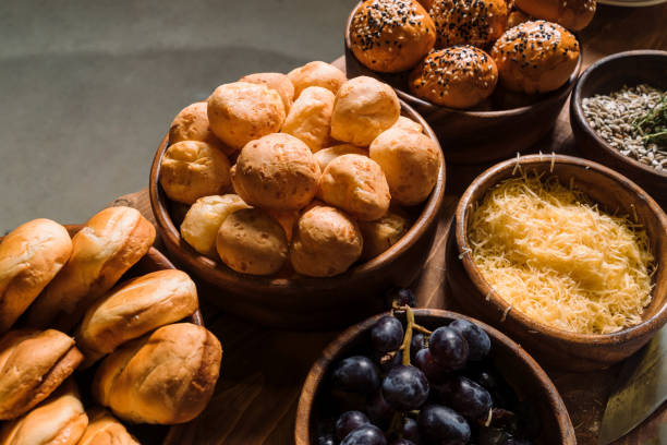 istock Homemade buns in a beautiful wooden cup. Diagonal composition 961008206