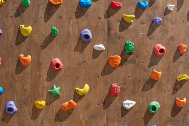 istock Wooden wall for climbing close up. 961008376